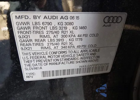 2015 Audi Q7 3.0T Premium z USA, uszkodzony, nr VIN WA1LGAFE0FD031293